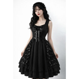 Women's Whimsigoth Dark Coquette Ribbon Layered Lace Dress Lolita Size Small
